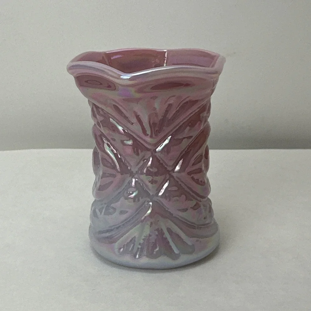 Vintage Gibson Toothpick Holder Pink Blue Glass Opalescent 1995 2.75